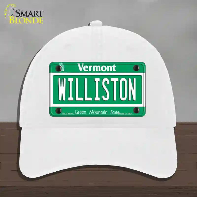 Williston Vermont Novelty License Plate Hat Unconstructed Cotton / White