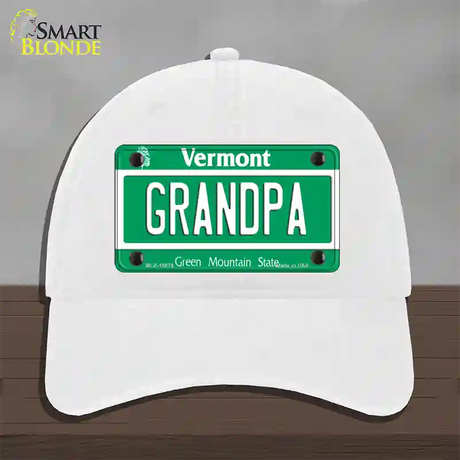 Grandpa Vermont Novelty License Plate Hat Unconstructed Cotton / White