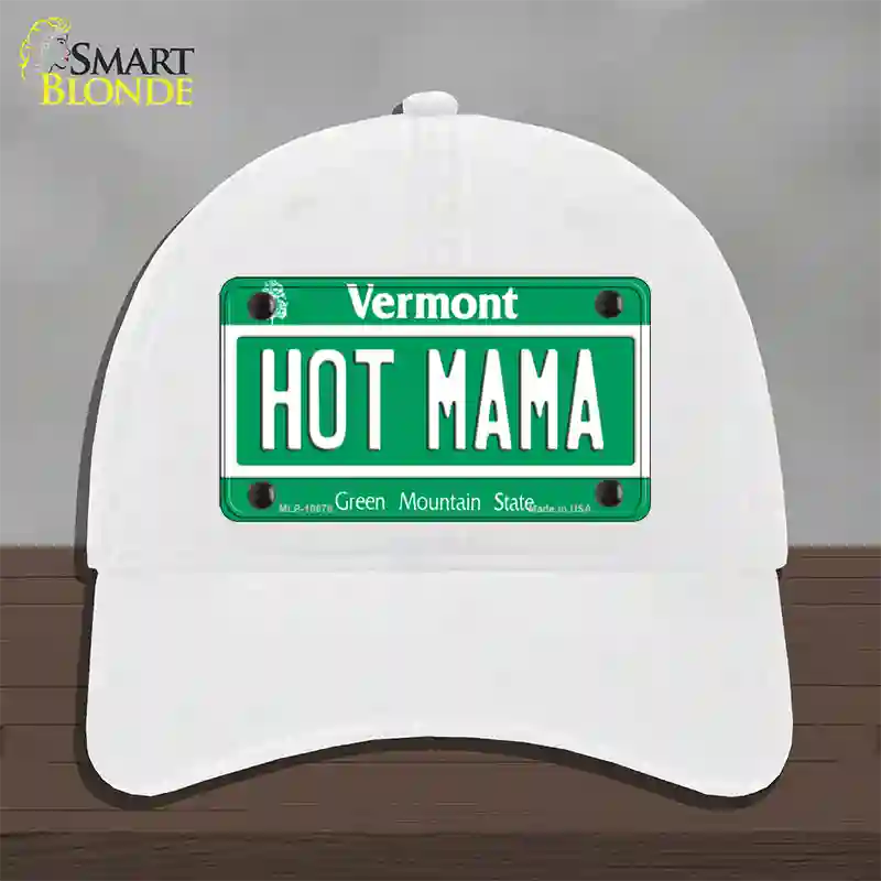 Hot Mama Vermont Novelty License Plate Hat Unconstructed Cotton / White