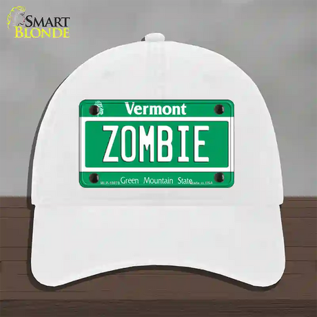 Zombie Vermont Novelty License Plate Hat Unconstructed Cotton / White