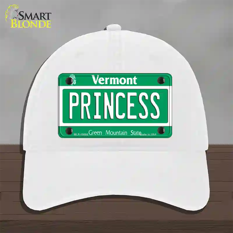 Princess Vermont Novelty License Plate Hat Unconstructed Cotton / White