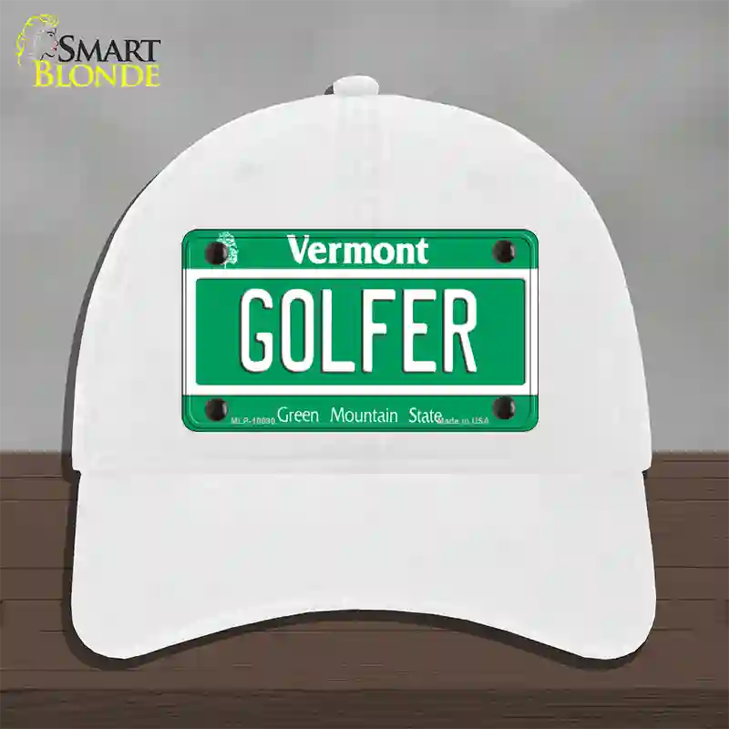 Golfer Vermont Novelty License Plate Hat Unconstructed Cotton / White