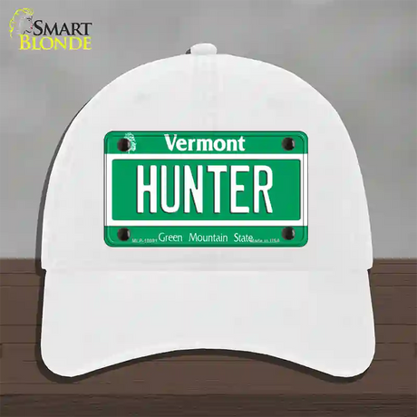 Hunter Vermont Novelty License Plate Hat Unconstructed Cotton / White