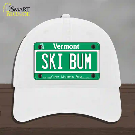 Ski Bum Vermont Novelty License Plate Hat Unconstructed Cotton / White