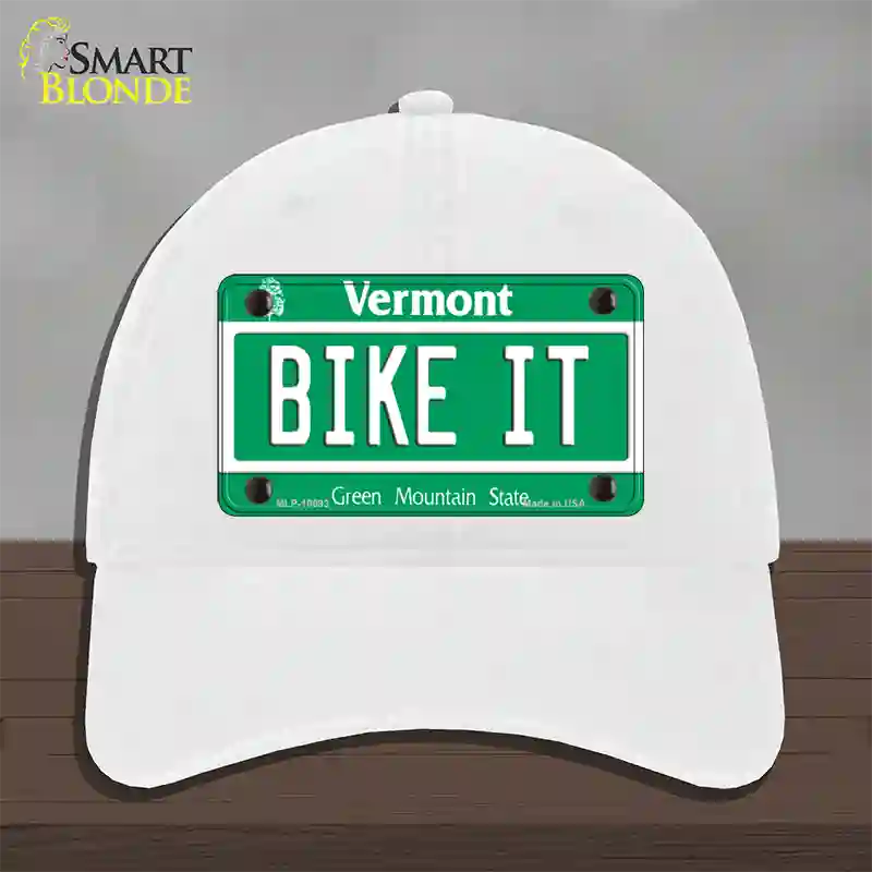 Bike It Vermont Novelty License Plate Hat Unconstructed Cotton / White