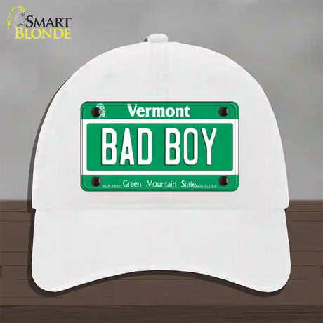 Bad Boy Vermont Novelty License Plate Hat Unconstructed Cotton / White