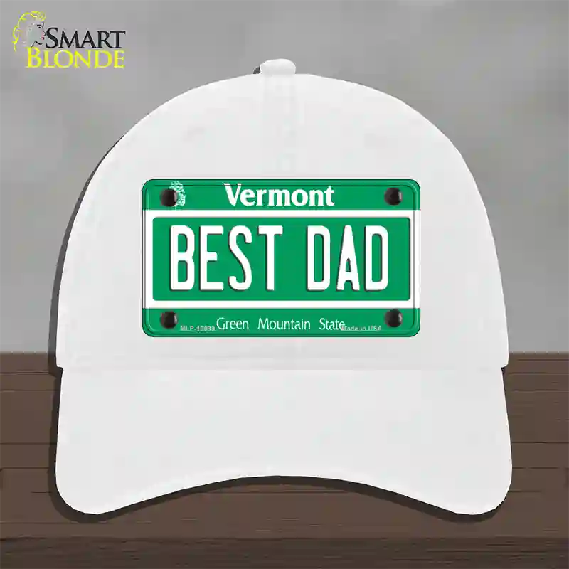 Best Dad Vermont Novelty License Plate Hat Unconstructed Cotton / White