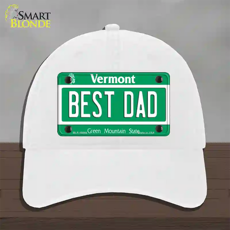 Best Dad Vermont Novelty License Plate Hat Unconstructed Cotton / White