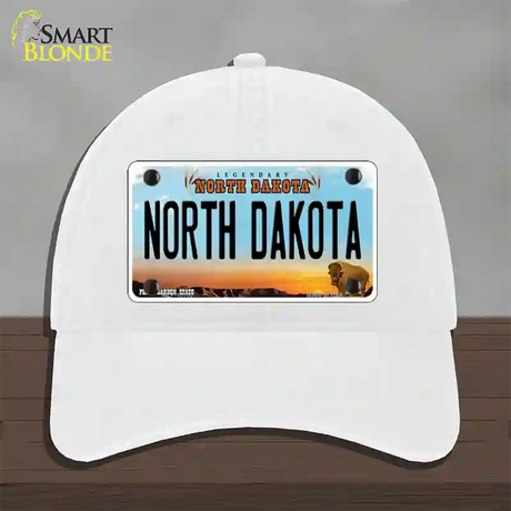 North Dakota Legendary Novelty License Plate Hat Unconstructed Cotton / White