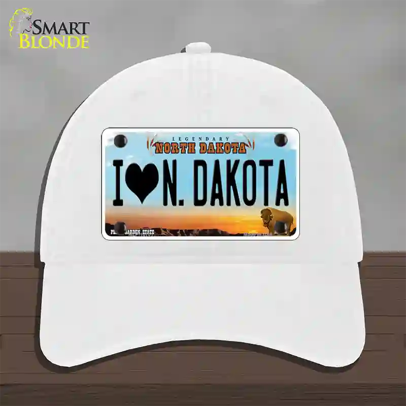 I Love North Dakota Novelty License Plate Hat Unconstructed Cotton / White