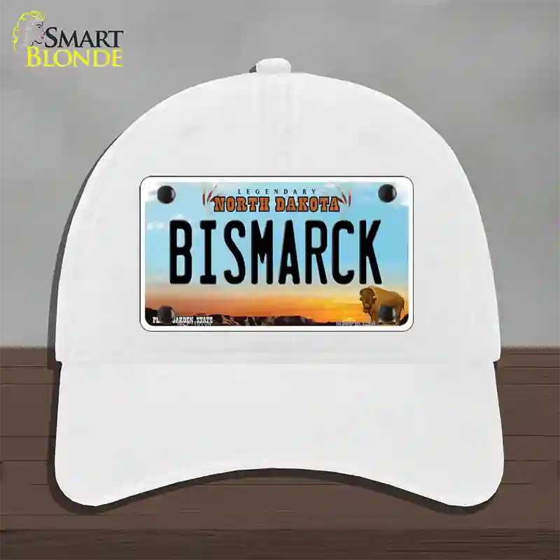 Bismarck North Dakota Novelty License Plate Hat Unconstructed Cotton / White