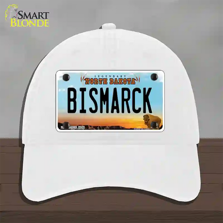 Bismarck North Dakota Novelty License Plate Hat Unconstructed Cotton / White