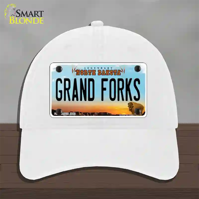 Grand Forks North Dakota Novelty License Plate Hat Unconstructed Cotton / White