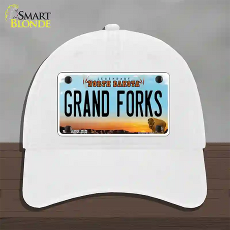 Grand Forks North Dakota Novelty License Plate Hat Unconstructed Cotton / White