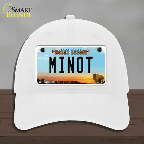 Minot North Dakota Novelty License Plate Hat Unconstructed Cotton / White