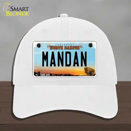 Mandan North Dakota Novelty License Plate Hat Unconstructed Cotton / White