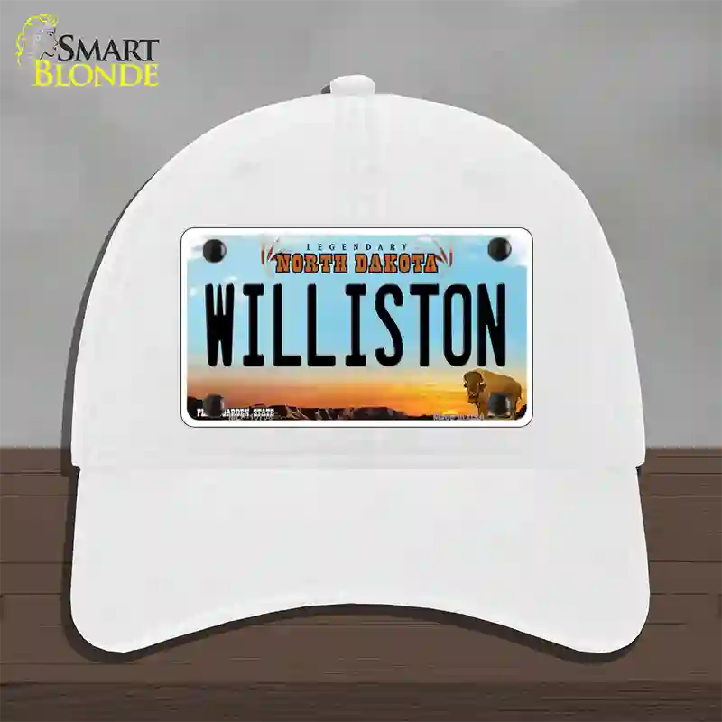 Williston North Dakota Novelty License Plate Hat Unconstructed Cotton / White