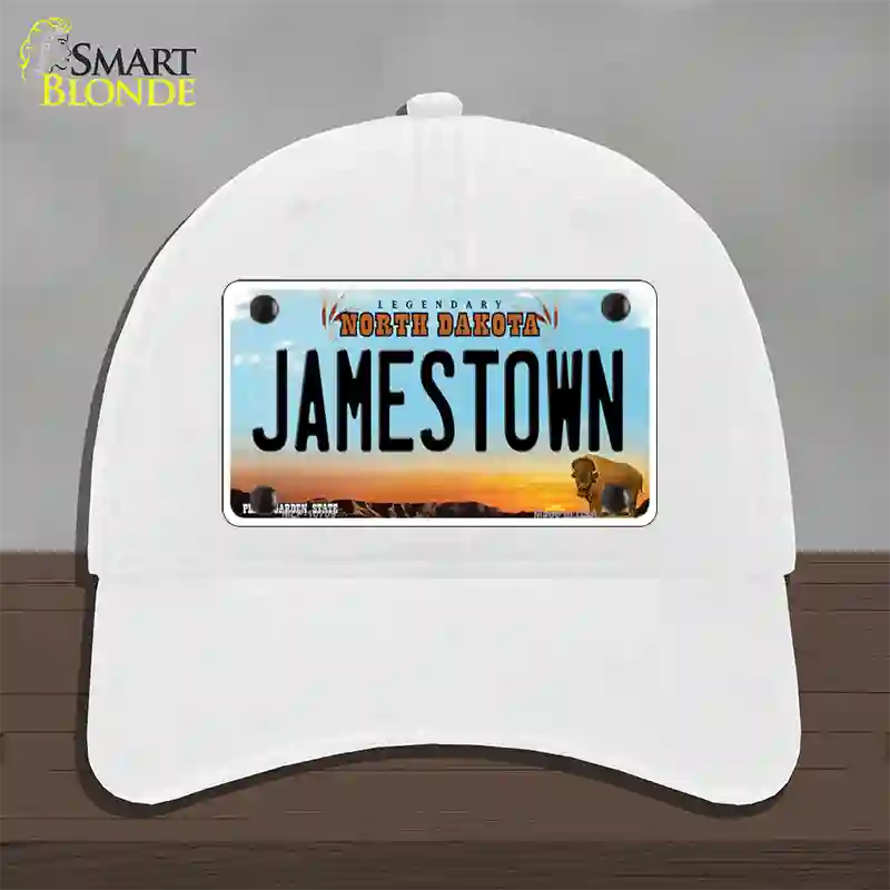 Jamestown North Dakota Novelty License Plate Hat Unconstructed Cotton / White