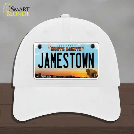 Jamestown North Dakota Novelty License Plate Hat Unconstructed Cotton / White