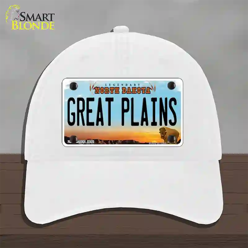 Great Plains North Dakota Novelty License Plate Hat Unconstructed Cotton / White