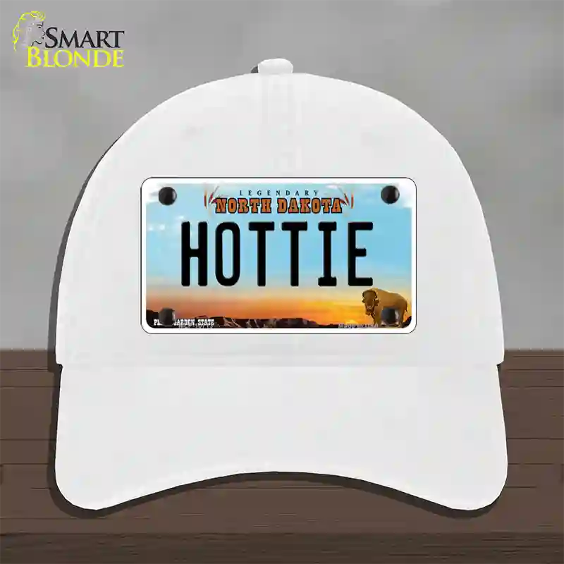 Hottie North Dakota Novelty License Plate Hat Unconstructed Cotton / White