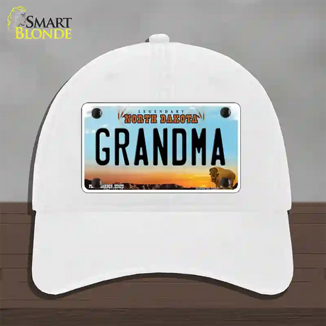 Grandma North Dakota Novelty License Plate Hat Unconstructed Cotton / White