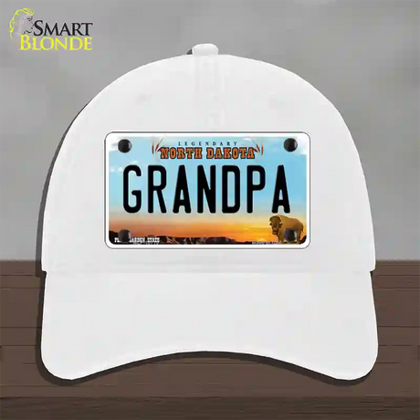 Grandpa North Dakota Novelty License Plate Hat Unconstructed Cotton / White