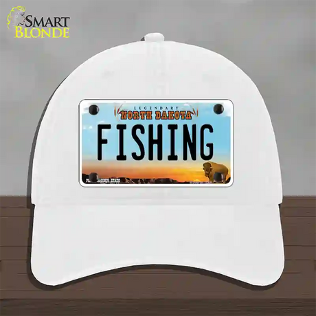 Fishing North Dakota Novelty License Plate Hat Unconstructed Cotton / White