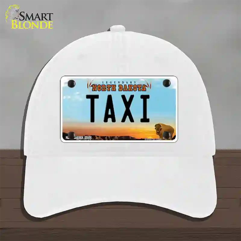 Taxi North Dakota Novelty License Plate Hat Unconstructed Cotton / White