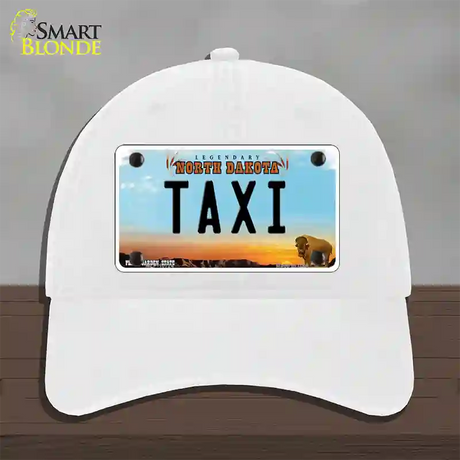 Taxi North Dakota Novelty License Plate Hat Unconstructed Cotton / White