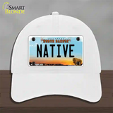 Native North Dakota Novelty License Plate Hat Unconstructed Cotton / White