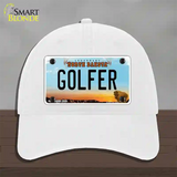 Golfer North Dakota Novelty License Plate Hat Unconstructed Cotton / White