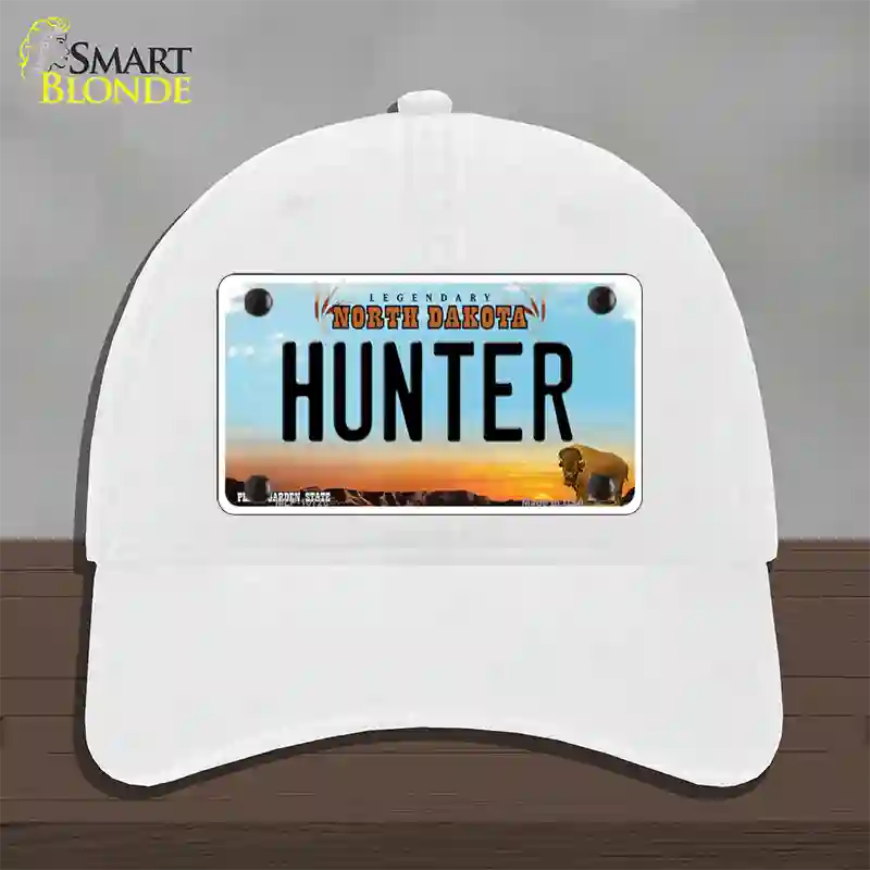 Hunter North Dakota Novelty License Plate Hat Unconstructed Cotton / White