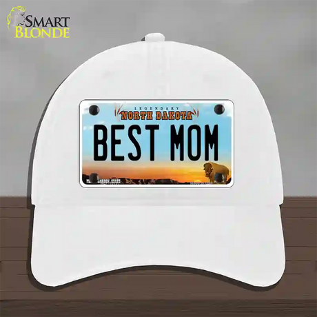 Best Mom North Dakota Novelty License Plate Hat Unconstructed Cotton / White