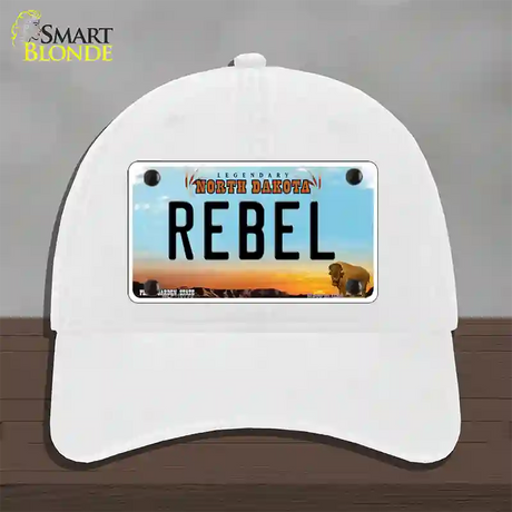 Rebel North Dakota Novelty License Plate Hat Unconstructed Cotton / White