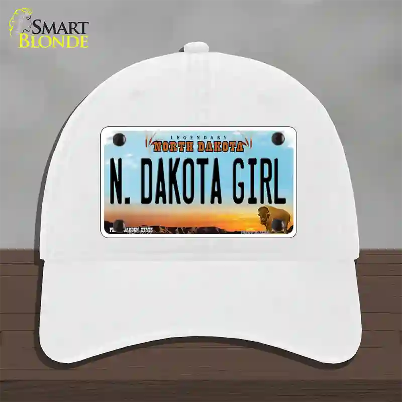 N Dakota Girl North Dakota Novelty License Plate Hat Unconstructed Cotton / White