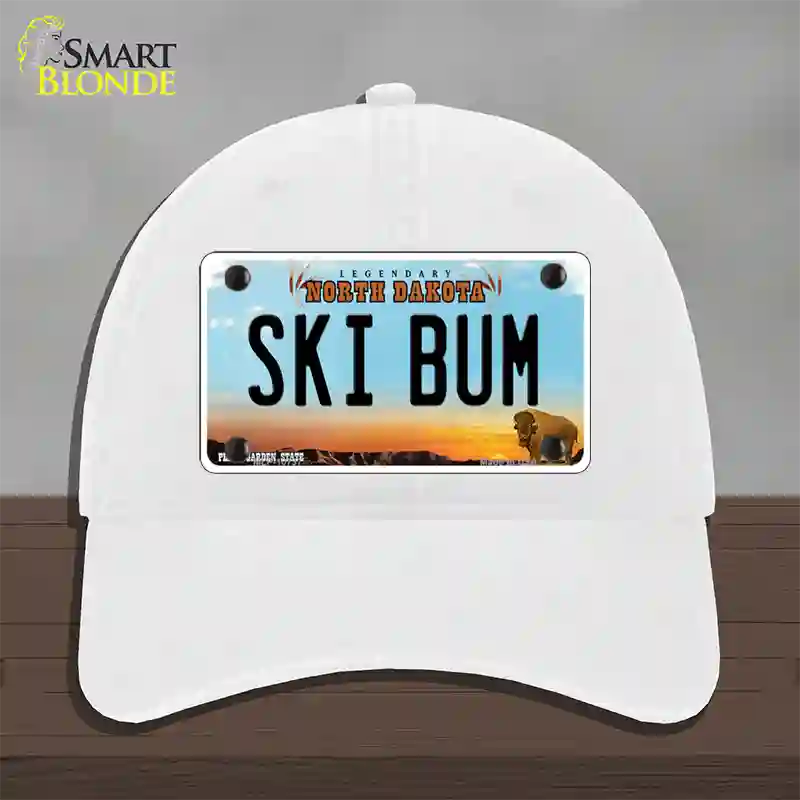 Ski Bum North Dakota Novelty License Plate Hat Unconstructed Cotton / White