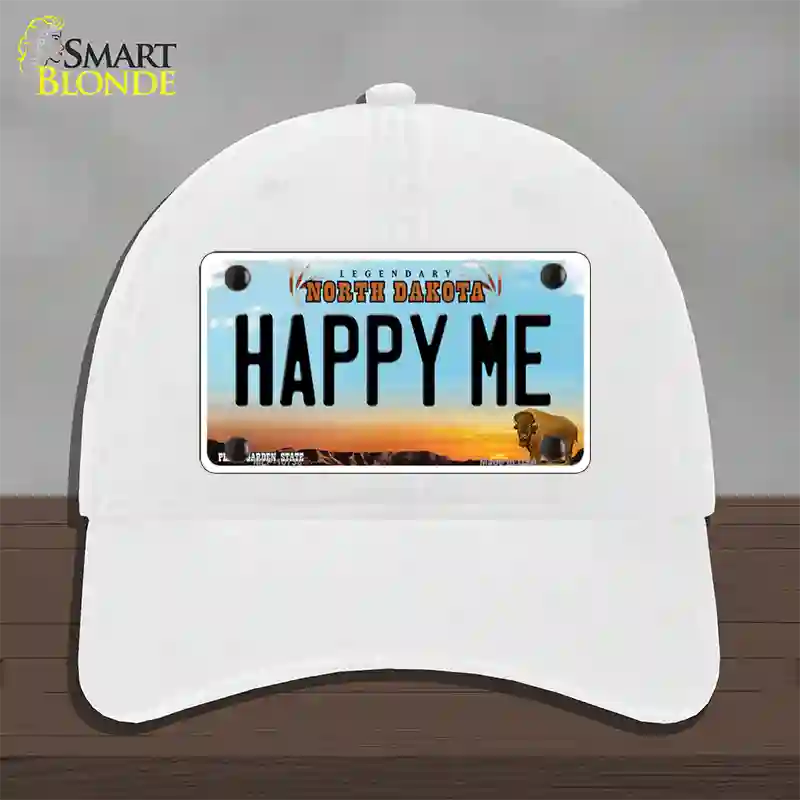 Happy Me North Dakota Novelty License Plate Hat Unconstructed Cotton / White