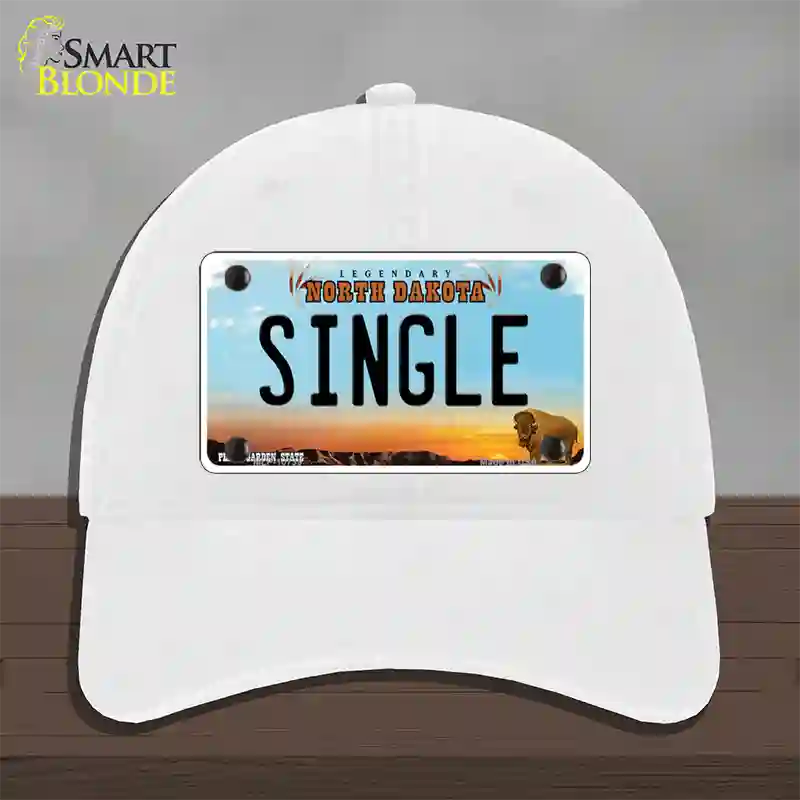 Single North Dakota Novelty License Plate Hat Unconstructed Cotton / White