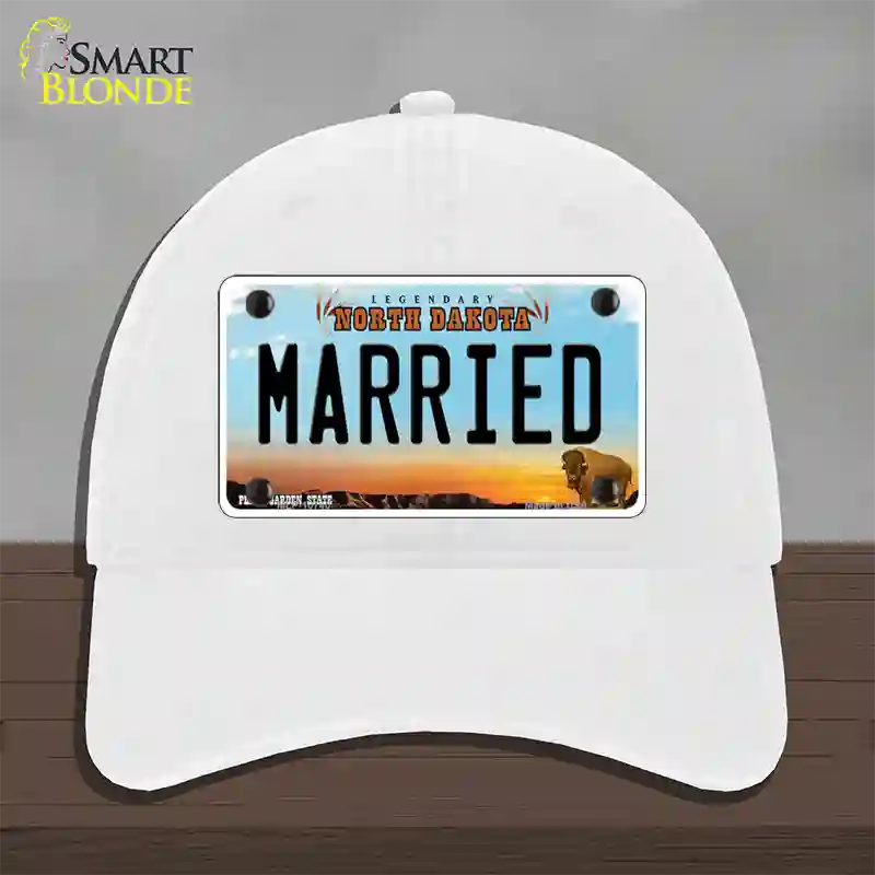 Married North Dakota Novelty License Plate Hat Unconstructed Cotton / White