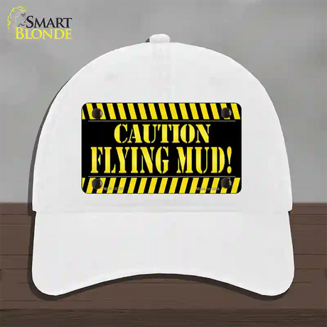 Caution Flying Mud Novelty License Plate Hat Unconstructed Cotton / White