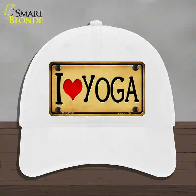 I Heart Yoga Novelty License Plate Hat Unconstructed Cotton / White