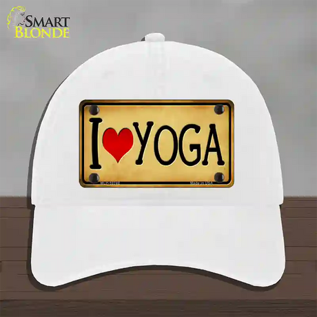 I Heart Yoga Novelty License Plate Hat Unconstructed Cotton / White