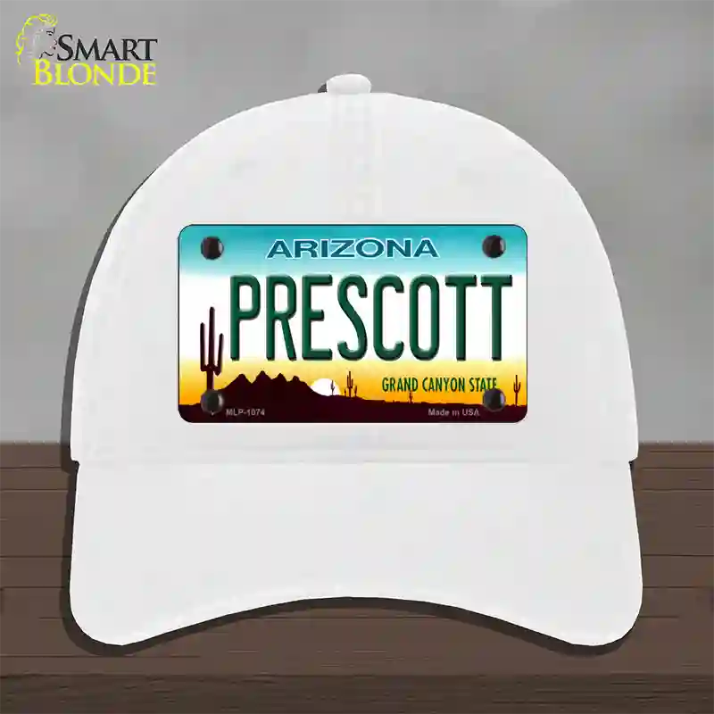 Prescott Arizona Novelty License Plate Hat Unconstructed Cotton / White