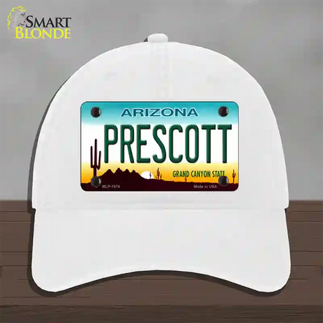 Prescott Arizona Novelty License Plate Hat Unconstructed Cotton / White