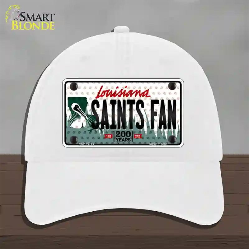 Saints Fan Louisiana Novelty License Plate Hat Unconstructed Cotton / White