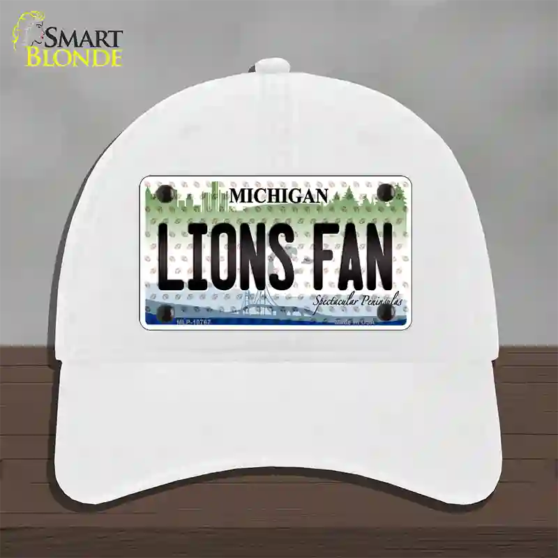 Lions Fan Michigan Novelty License Plate Hat Unconstructed Cotton / White