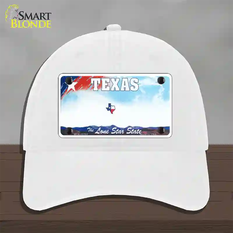 Texas New State Novelty License Plate Hat Unconstructed Cotton / White