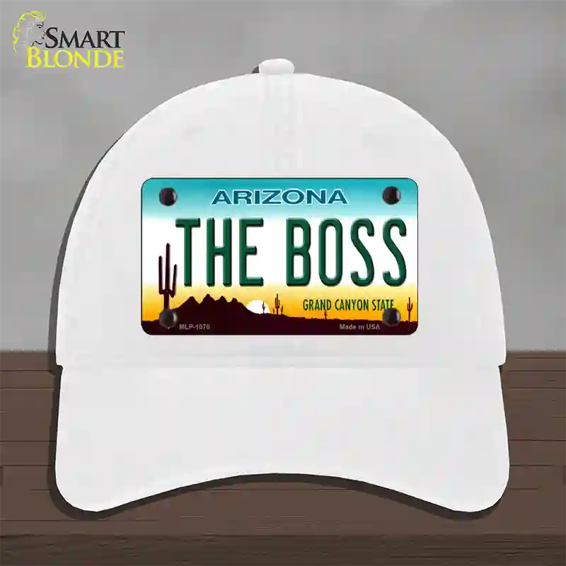 The Boss Arizona Novelty License Plate Hat Unconstructed Cotton / White