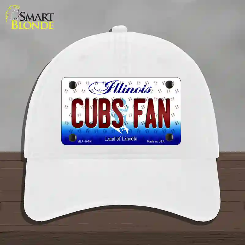 Cubs Fan Illinois Novelty License Plate Hat Unconstructed Cotton / White